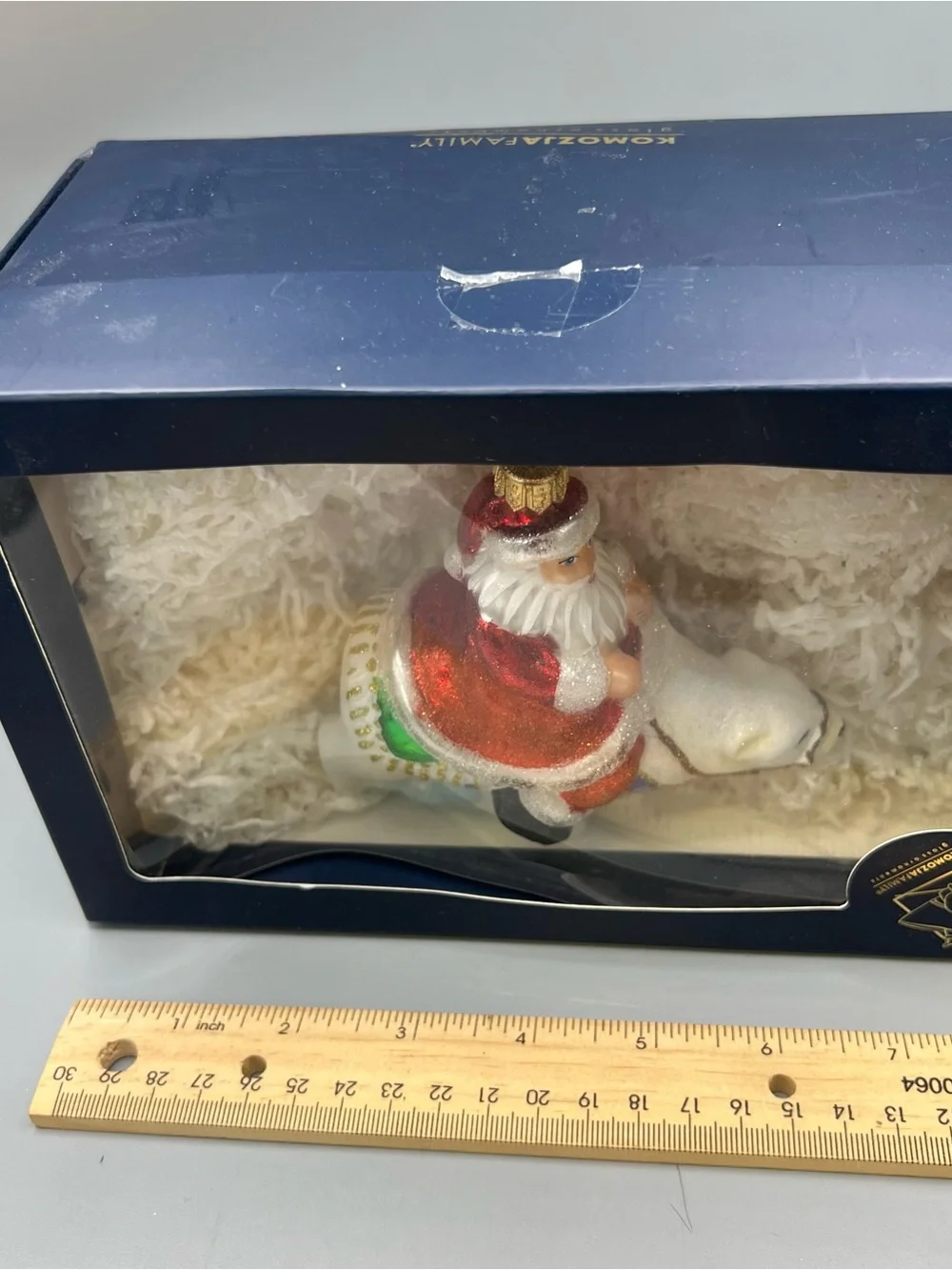 Komozja Glass Polar Bear Santa Ornament Sparkly White Christmas Poland Boxed 4
